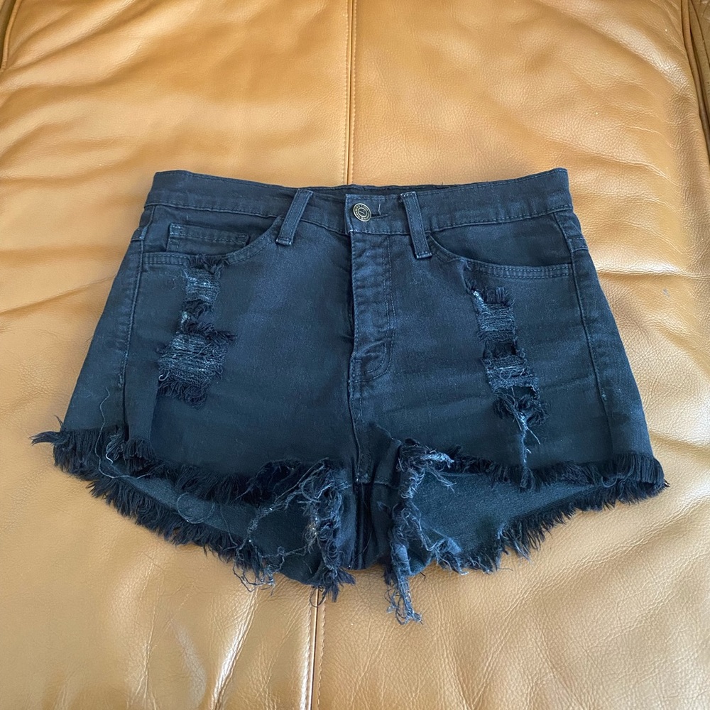 Black Distressed/Ripped High-waisted Jean shorts